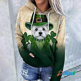 Womens Cat Leaf 3D Hoodie Sweatshirt Front Pocket Print 3D