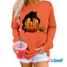 Women's Cat Pumpkin Sweatshirt Pullover Print 3D Print