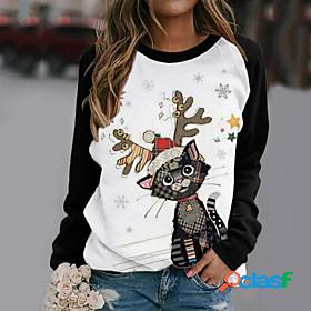 Womens Cat Reindeer Ugly Christmas Sweatshirt Print 3D Print