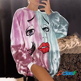 Womens Color Block Abstract Portrait Sweatshirt Pullover