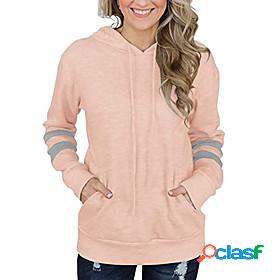 Womens Color Block Hoodie Pullover Pocket Patchwork Casual