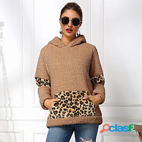 Women's Color Block Leopard Brown Hoodie Sweatshirt Front