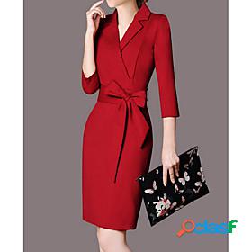 Womens Daily Wear A Line Dress - Solid Colored Black Red S M