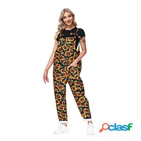 Womens Fashion Pocket Print Jumpsuit Rompers Full Length