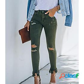 Women's Fashion Side Pockets Cut Out Jeans Distressed Jeans