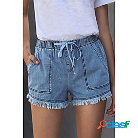 Women's Fashion Tassel Fringe Side Pockets Jeans Shorts
