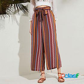 Womens Fashion Wide Leg Print Chinos Ankle-Length Pants