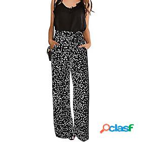 Womens Fashion Wide Leg Print Chinos Full Length Pants