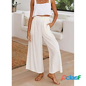 Womens Fashion Wide Leg Side Pockets Elastic Waist Culottes