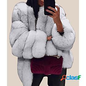 Womens Faux Fur Coat Fall Winter Daily Regular Coat V Neck