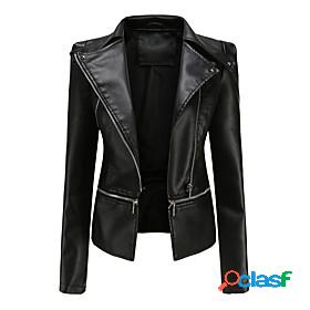 Womens Faux Leather Jacket Fall Winter Spring Street Daily