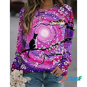 Women's Floral Cat Sweatshirt Pullover Print 3D Print Sports