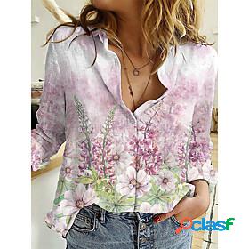 Women's Floral Theme 3D Printed Blouse Shirt 3D Flower Long