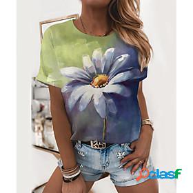 Womens Floral Theme 3D Printed Daisy T shirt Floral Graphic