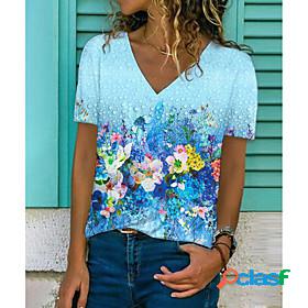 Womens Floral Theme Abstract Painting T shirt Floral Flower