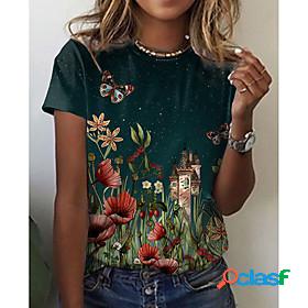 Womens Floral Theme Butterfly Painting T shirt Floral