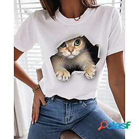 Womens Funny Tee Shirt T shirt 3D Cat Cat Graphic 3D Round