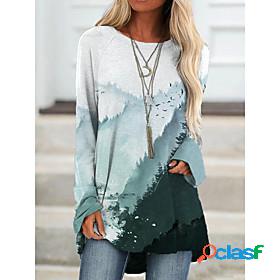 Womens Going out Painting T shirt Dress Scenery Long Sleeve