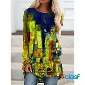 Womens Going out T shirt Abstract Geometric Long Sleeve