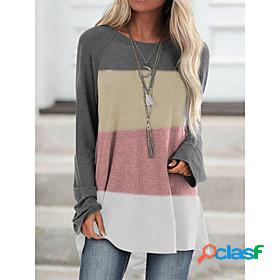 Womens Going out T shirt Abstract Long Sleeve Color Block