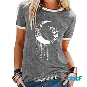 Womens Going out T shirt Graphic Round Neck Basic Tops Blue