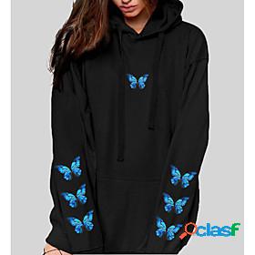 Womens Graphic Butterfly Hoodie Pullover Front Pocket Daily