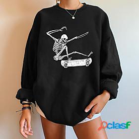 Womens Graphic Prints Skull Sweatshirt Pullover Oversized