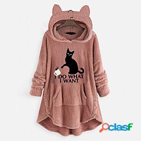 Womens Graphic Text Letter Hoodie Teddy Coat Daily Basic