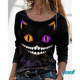 Womens Halloween T shirt 3D Printed Painting Long Sleeve 3D