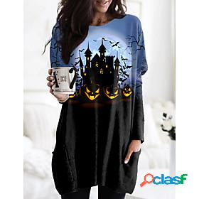 Womens Halloween T shirt Floral Theme Abstract Painting Long