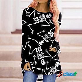 Womens Halloween T shirt Floral Theme Painting Long Sleeve