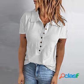 Womens Henley Shirt T shirt Plain Shirt Collar Button Basic