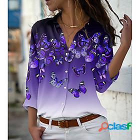 Women's Holiday Blouse Shirt Butterfly Long Sleeve Color