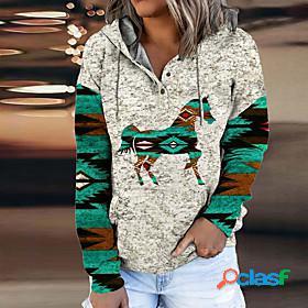 Womens Horse Animal Hoodie Sweatshirt Front Pocket Print 3D