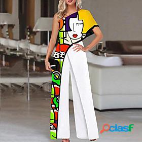 Womens Jumpsuit Abstract Print Casual One Shoulder Street
