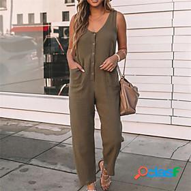 Women's Jumpsuit Solid Color Casual Daily V Neck Casual