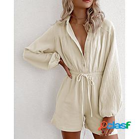Womens Jumpsuit Solid Color Casual Long Sleeve Regular Fit