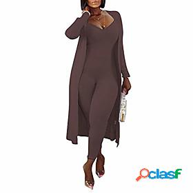 Womens Jumpsuit Solid Color Casual Long Sleeve Regular Fit