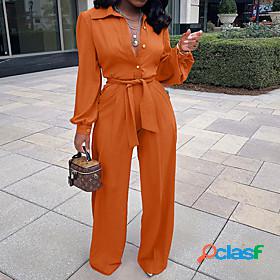Womens Jumpsuit Solid Color High Waist Belted Active Shirt