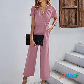 Womens Jumpsuit Solid Color Pocket Casual Daily V Neck