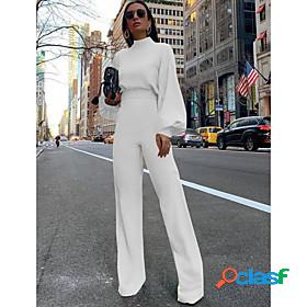 Womens Jumpsuit Solid Color Zipper Basic Crew Neck Straight