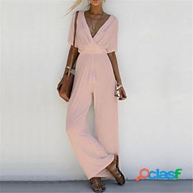 Womens Jumpsuit Solid Colored Basic V Neck Loose Casual