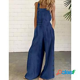 Womens Jumpsuit Solid Colored Ordinary Wide Leg Loose Blue