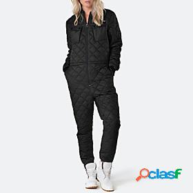 Womens Jumpsuit Solid Colored Zipper Casual Stand Collar