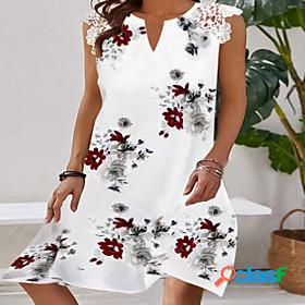 Women's Knee Length Dress A Line Dress White Sleeveless