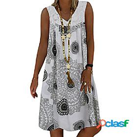 Womens Knee Length Dress Shift Dress Green White Gray