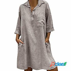 Women's Knee Length Dress Shirt Dress Pink Green Black Gray