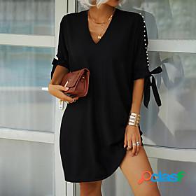 Womens Knee Length Dress Swing Dress Black Dark Blue Long