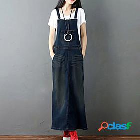 Womens Maxi long Dress A Line Dress Blue Sleeveless Pocket