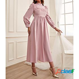 Womens Maxi long Dress A Line Dress Light Pink Long Sleeve